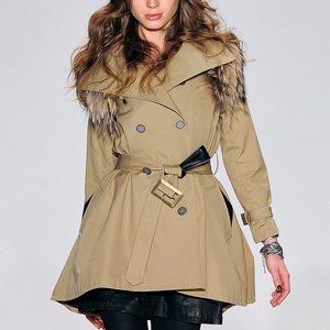 Rebecca Minkoff Runway Jacquelyn Khaki Fox Fur-Trim Trench Coat